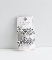 New Look 2 Pack Silver Diamante Flower Clips